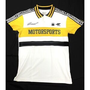BLEECKER & MERCER Motorsports Millionaire Men 2XL Polo Shirt White Yellow Stain